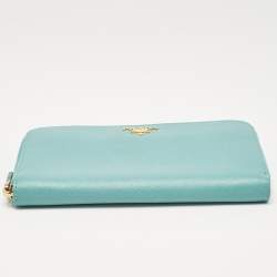 Pre Owned Prada Turquoise Saffiano Metal Leather Zip Continental Wallet