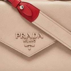 Pre Owned Prada Beige/Red Saffiano Cuir Leather Monochrome Shoulder Bag