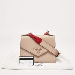 Pre Owned Prada Beige/Red Saffiano Cuir Leather Monochrome Shoulder Bag