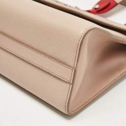 Pre Owned Prada Beige/Red Saffiano Cuir Leather Monochrome Shoulder Bag