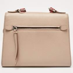 Pre Owned Prada Beige/Red Saffiano Cuir Leather Monochrome Shoulder Bag