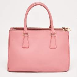 Pre Owned Prada Pink Saffiano Lux Leather Leather Small Double Zip Tote