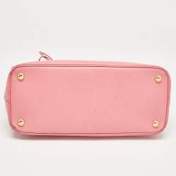 Pre Owned Prada Pink Saffiano Lux Leather Leather Small Double Zip Tote