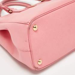 Pre Owned Prada Pink Saffiano Lux Leather Leather Small Double Zip Tote
