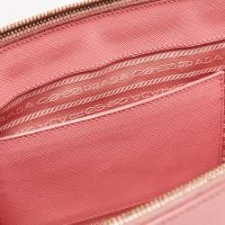 Pre Owned Prada Pink Saffiano Lux Leather Leather Small Double Zip Tote