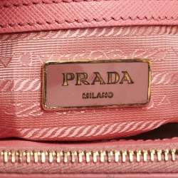 Pre Owned Prada Pink Saffiano Lux Leather Leather Small Double Zip Tote
