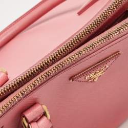 Pre Owned Prada Pink Saffiano Lux Leather Leather Small Double Zip Tote
