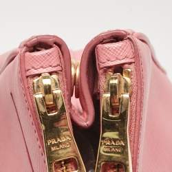 Pre Owned Prada Pink Saffiano Lux Leather Leather Small Double Zip Tote