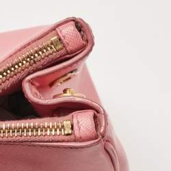 Pre Owned Prada Pink Saffiano Lux Leather Leather Small Double Zip Tote