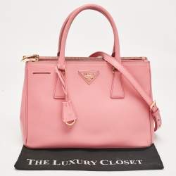 Pre Owned Prada Pink Saffiano Lux Leather Leather Small Double Zip Tote