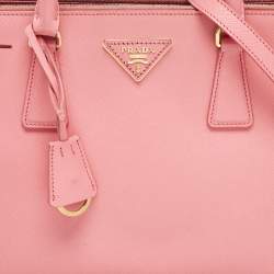 Pre Owned Prada Pink Saffiano Lux Leather Leather Small Double Zip Tote