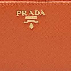 Pre Owned Prada Orange Saffiano Metal Leather French Wallet