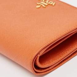 Pre Owned Prada Orange Saffiano Metal Leather French Wallet