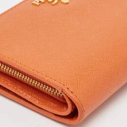 Pre Owned Prada Orange Saffiano Metal Leather French Wallet