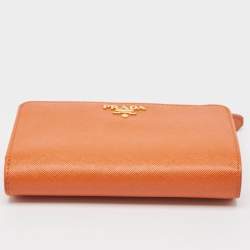 Pre Owned Prada Orange Saffiano Metal Leather French Wallet