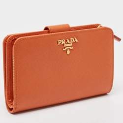 Pre Owned Prada Orange Saffiano Metal Leather French Wallet