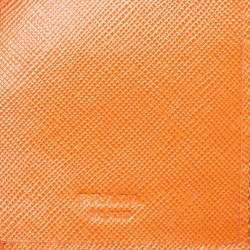 Pre Owned Prada Orange Saffiano Metal Leather French Wallet