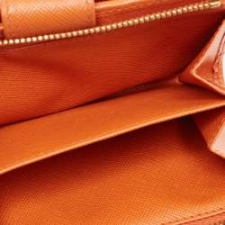 Pre Owned Prada Orange Saffiano Metal Leather French Wallet