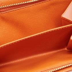 Pre Owned Prada Orange Saffiano Metal Leather French Wallet