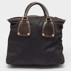 Prada Black Tessuto Nylon and Leather Zip Tote