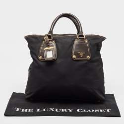 Prada Black Tessuto Nylon and Leather Zip Tote