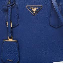 Pre Owned Prada Blue Saffiano Cuir Leather Medium Double Handle Tote