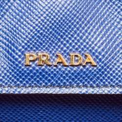 Pre Owned Prada Blue Saffiano Cuir Leather Medium Double Handle Tote