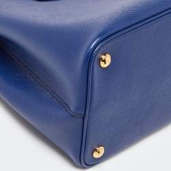Pre Owned Prada Blue Saffiano Cuir Leather Medium Double Handle Tote