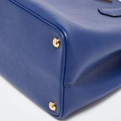 Pre Owned Prada Blue Saffiano Cuir Leather Medium Double Handle Tote