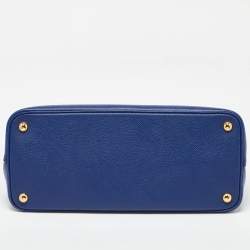 Pre Owned Prada Blue Saffiano Cuir Leather Medium Double Handle Tote