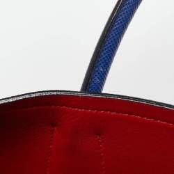 Pre Owned Prada Blue Saffiano Cuir Leather Medium Double Handle Tote