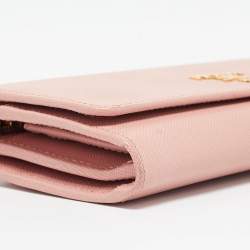 Prada Pink Saffiano Lux Leather Logo Flap Continental Wallet