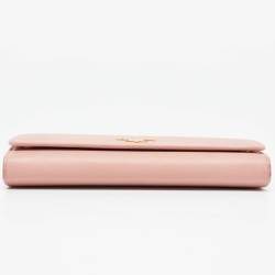 Prada Pink Saffiano Lux Leather Logo Flap Continental Wallet