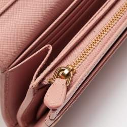 Prada Pink Saffiano Lux Leather Logo Flap Continental Wallet