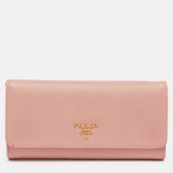 Prada Pink Saffiano Lux Leather Logo Flap Continental Wallet