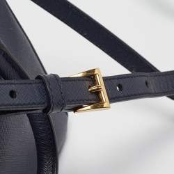 Pre Owned Prada Navy Blue Saffiano Lux Leather Small Double Zip Tote