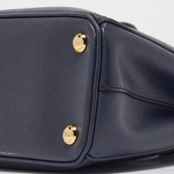 Pre Owned Prada Navy Blue Saffiano Lux Leather Small Double Zip Tote