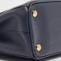 Pre Owned Prada Navy Blue Saffiano Lux Leather Small Double Zip Tote