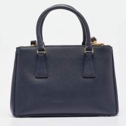 Pre Owned Prada Navy Blue Saffiano Lux Leather Small Double Zip Tote