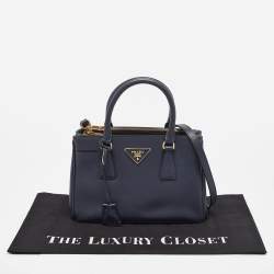 Pre Owned Prada Navy Blue Saffiano Lux Leather Small Double Zip Tote