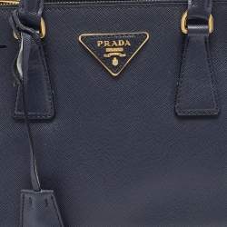 Pre Owned Prada Navy Blue Saffiano Lux Leather Small Double Zip Tote