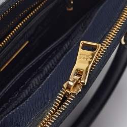 Pre Owned Prada Navy Blue Saffiano Lux Leather Small Double Zip Tote