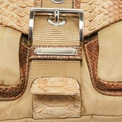 Pre Owned Prada Beige Nylon & Python Double Pocket Shoulder Bag