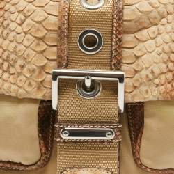 Pre Owned Prada Beige Nylon & Python Double Pocket Shoulder Bag