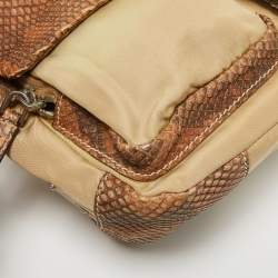 Pre Owned Prada Beige Nylon & Python Double Pocket Shoulder Bag