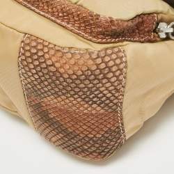 Pre Owned Prada Beige Nylon & Python Double Pocket Shoulder Bag
