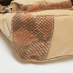 Pre Owned Prada Beige Nylon & Python Double Pocket Shoulder Bag
