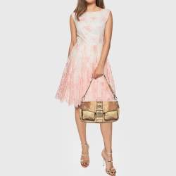 Pre Owned Prada Beige Nylon & Python Double Pocket Shoulder Bag