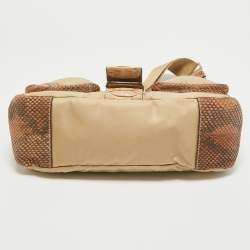 Pre Owned Prada Beige Nylon & Python Double Pocket Shoulder Bag