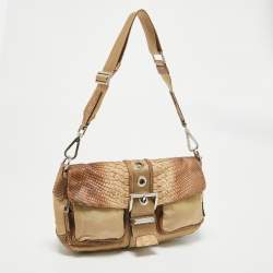 Pre Owned Prada Beige Nylon & Python Double Pocket Shoulder Bag